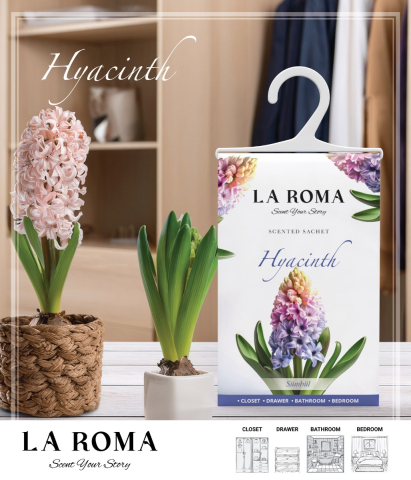 Odorizant pentru dulap La Roma – Hyacinth (Zambilă), Aromă Florală și Proaspătă pentru Haine Proaspăt Parfumate, Inspirată din Grădinile Primăvăratice ale Mediteranei [1]