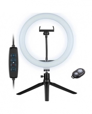 Ring Light - Lampa circulara LED 26 cm diametru,cap de bila si telecomanda bluetooth incluse + mini trepied