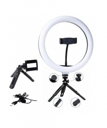 Ring Light - Lampa circulara LED 26 cm diametru + mini trepied extensibil cu suport de telefon