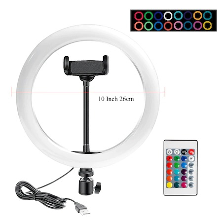 Lampa circulara LED,diametru 26 cm RGB,trepied 160 cm,cap bila 360 grade,telecomanda control [2]