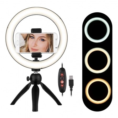 Ring Light - Lampa circulara LED 26 cm diametru,mini trepied cu capat rotativ 360 grade