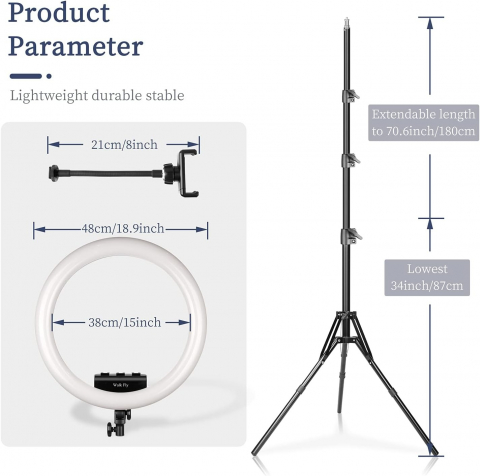Lampa circulara 46 cm diametru, putere 50W, telecomanda inclusa, 3 suporti de telefon si geanta de transport [1]