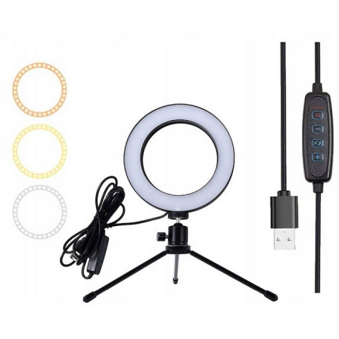 ECHIPAMENTE FOTO - Lampa circulara LED, ring light 16 cm diametru, cap bila 360 grade si mini stativ universal cu filet 1/4 inclus