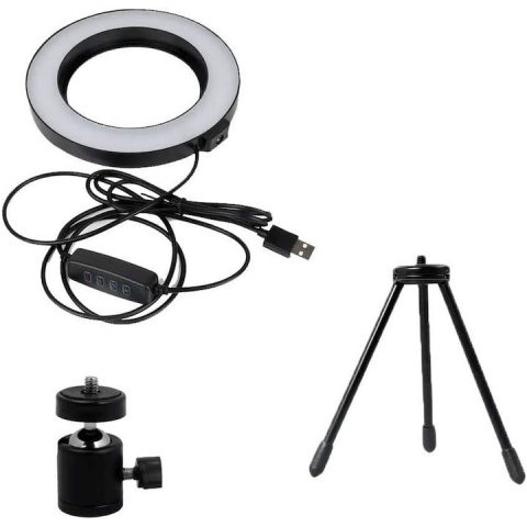 Lampa circulara LED, ring light 16 cm diametru, cap bila 360 grade si mini stativ universal cu filet 1/4 inclus [2]