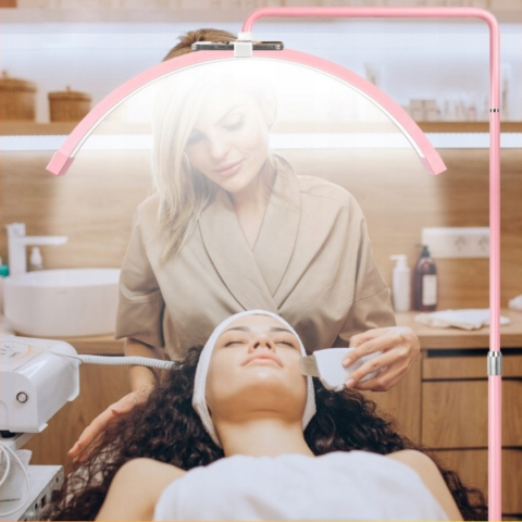 Lampa cosmetica LED, tip semiluna, 40 W, 2500 lm, 320 LED-uri, lumina calda/rece/neutra, inaltime 139-184 cm, roz [7]