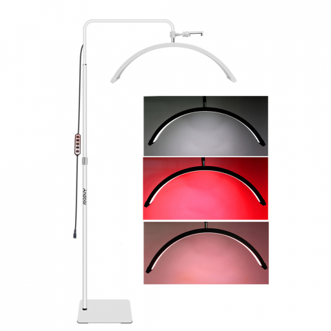ECHIPAMENTE FOTO - Lampa cosmetica profesionala Bi Color alb, rosu, Semiluna 238 LED, inaltime maxima 180 cm, suport telefon inclus, culoare aleatorie