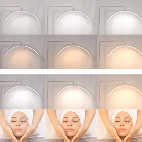 Lampa cosmetica tip semiluna, LED, 40 W, 2500 lm, 320 LED-uri, inaltime reglabila 139-184 cm, lumina calda/rece/neutra, alb [6]