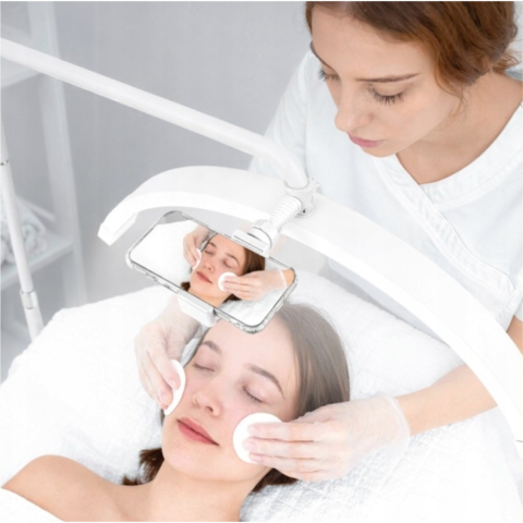 Lampa cosmetica tip semiluna, LED, 40 W, 2500 lm, 320 LED-uri, inaltime reglabila 139-184 cm, lumina calda/rece/neutra, alb [3]