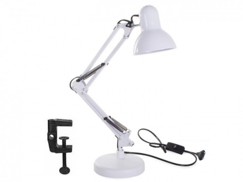 Iluminat LED - Lampa de birou ajustabila, E27, 40W, suport alb, clema de prindere inclusa