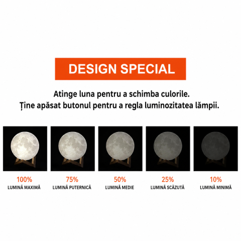 Lampa de veghe multicolor 13 cm in forma de Luna 3D, 16 culori LED [2]