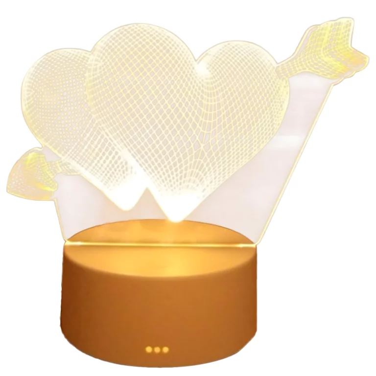 ELECTRONICE - Lampa decorativa alba 17 x 11.3 cm, efect 3D cu inimioare si sageata, baza 9.5 cm, control tactil