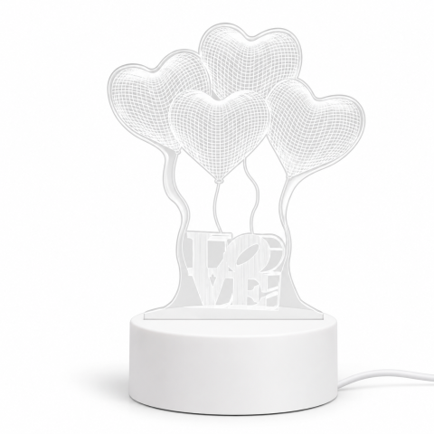 Iluminat LED - Lampa decorativa LED alb cald 17 x 11.3 cm, model LOVE cu baloane inimioara, baza 9.5 cm