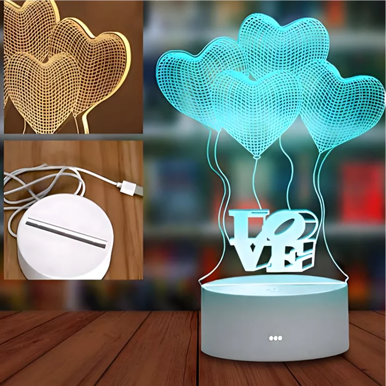 Lampa decorativa LED alb cald 17 x 11.3 cm, model LOVE cu baloane inimioara, baza 9.5 cm [2]