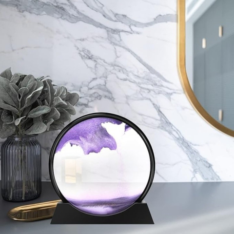 Lampa decorativa LED, tip clepsidra, 3D, nisipuri miscatoare, efect antistres, sticla/plastic, mov [3]