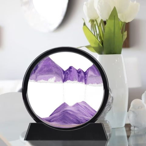 Lampa decorativa LED, tip clepsidra, 3D, nisipuri miscatoare, efect antistres, sticla/plastic, mov [1]