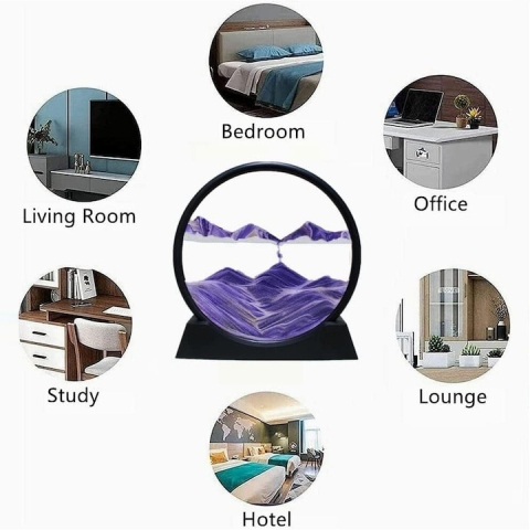 Lampa decorativa LED, tip clepsidra, 3D, nisipuri miscatoare, efect antistres, sticla/plastic, mov [4]