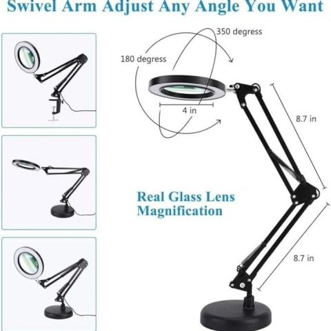 Lampa LED cu lupa, suport prindere, 12 W, marire 10 x, lumina calda/rece/neutra, 3000-6000K, reglare intensitate, negru [5]