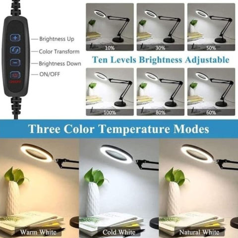 Lampa LED cu lupa, suport prindere, 12 W, marire 10 x, lumina calda/rece/neutra, 3000-6000K, reglare intensitate, negru [8]