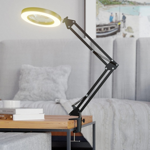 Lampa LED cu lupa, suport prindere, 12 W, marire 10 x, lumina calda/rece/neutra, 3000-6000K, reglare intensitate, negru [9]
