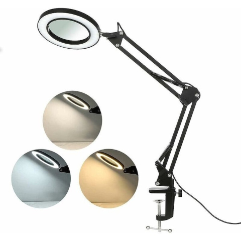 Lampa LED cu lupa, suport prindere, 12 W, marire 10 x, lumina calda/rece/neutra, 3000-6000K, reglare intensitate, negru [1]
