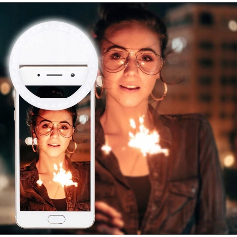 Lampa LED selfie tip inel pentru telefon, 36 LED-uri, 3 niveluri luminozitate, alimentare USB, prindere cu clema, alb rece [2]