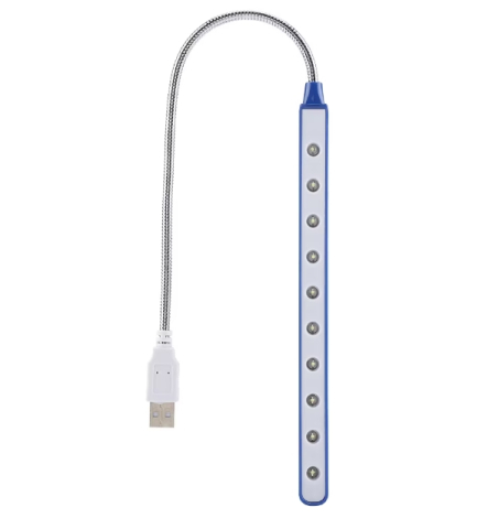Iluminat LED - Lampa LED USB flexibila albastra pentru birou si laptop, 10 LED-uri, lumina alba 6000K, reglabila 46 cm