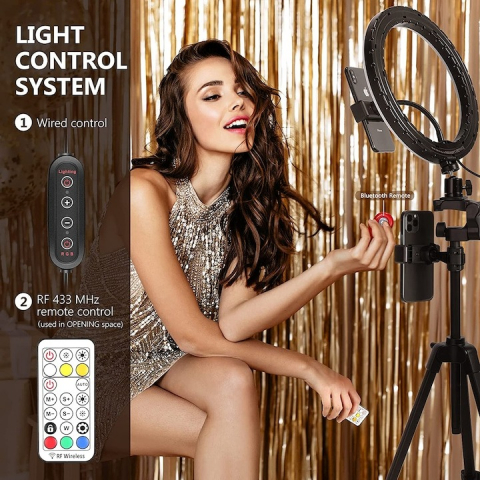 Lampa profesionala Neewer RGB 26 cm diametru, 30 moduri de iluminare, suport telefon si trepied 138 cm inclus [4]