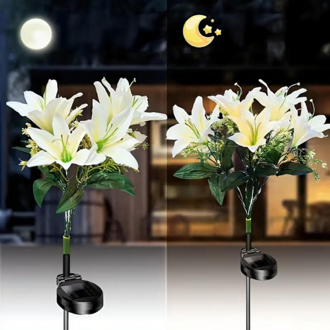 Lampa solara alba 70 cm cu flori de crin si iluminare LED [4]