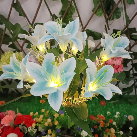 Lampa solara alba 70 cm cu flori de crin si iluminare LED [8]