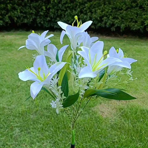 Lampa solara alba 70 cm cu flori de crin si iluminare LED [6]