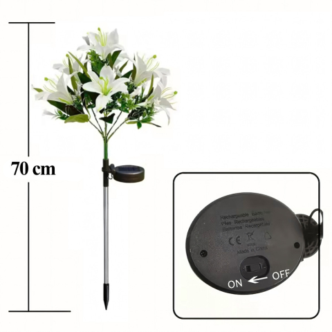 Lampa solara alba 70 cm cu flori de crin si iluminare LED [1]