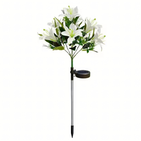 ELECTRONICE - Lampa solara alba 70 cm cu flori de crin si iluminare LED