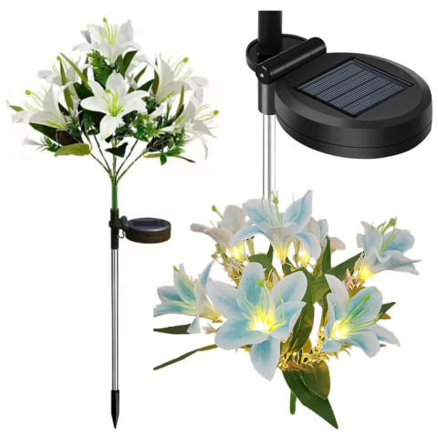 Lampa solara alba 70 cm cu flori de crin si iluminare LED [2]