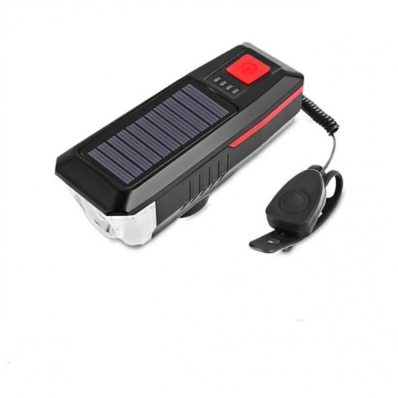 Faruri LED - Lampa LED pentru bicicicleta,incarcare solara,claxon,baterie 2000 mAh - buton rosu