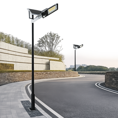 Lampa solara stradala 300W, 299 LED-uri, panou solar separat, telecomanda, stalp de montaj, iluminare exterior pentru curte, gradina, alei si parcari [1]