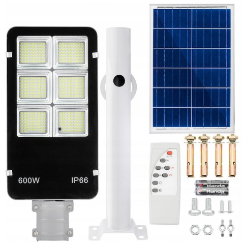 Uz casnic - Lampa stradala cu LED solar, telecomanda, 600W, lumina alb-rece 6500K, IP66 – rezistenta la intemperii, ideala pentru exterior