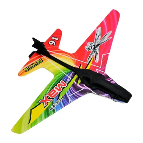 Lansator avioane portocaliu 25 x 6 x 18 cm, pistol jucarie cu 4 avioane EPP, sistem mecanic de lansare, fara baterii, pentru copii 3+ ani, joc activ de precizie si indemanare [4]