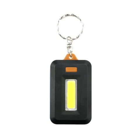 ELECTRONICE - Lanternă Breloc LED COB – Micro Portabilă, 3 Moduri de Iluminare, Inel Chei Inclus, Design Compact Negru/Portocaliu