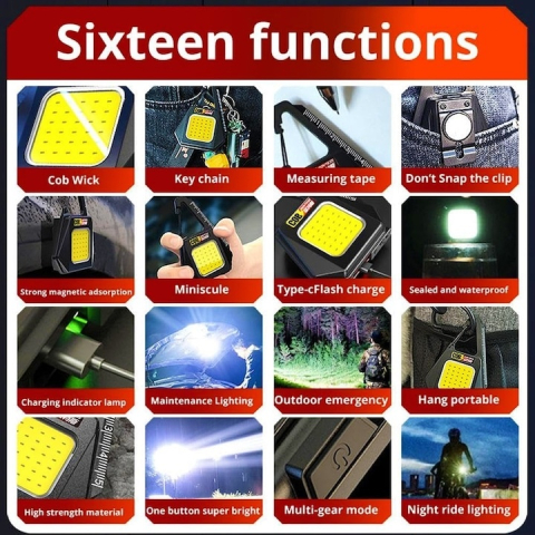 Lanterna breloc multifunctionala 30 LED COB, 500 lm, incarcare Type-C, 3 moduri lumina, baza magnetica, waterproof, negru [4]