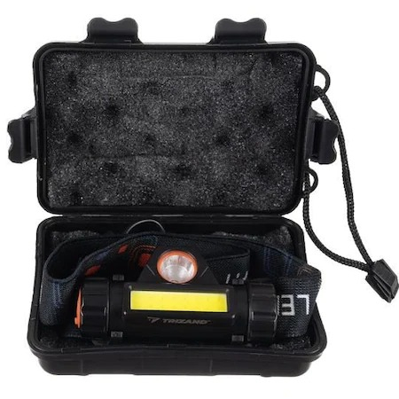 Pescuit - Lanterna frontala LED reincarcabila , 3W, 120 lumeni,cu acumulator si trusa depozitare