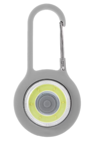 SPORT ȘI ACTIVITĂȚI - Lanterna carabiniera LED multifunctionala pentru rucsac, bicicleta sau zgarda, iluminare alba, gri 8x4 cm