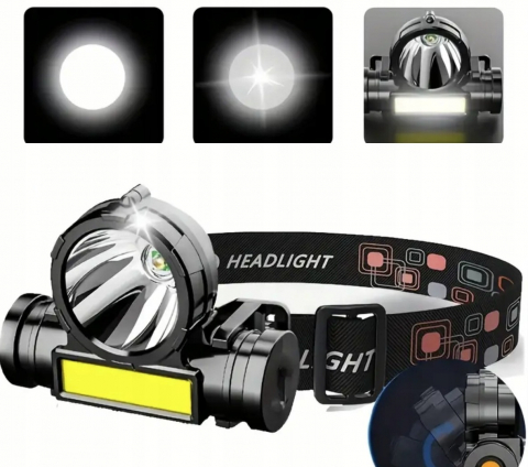 Lanterne pescuit - Lanterna de cap LED, incarcare USB, ajustabila la 60°, rezistenta la apa
