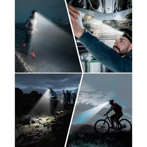 Lanterna frontala cu acumulator intern, 3 benzi LED COB, senzor de miscare, 5 moduri de iluminare, 800 lm, 1200 mAh, reincarcabila USB Type-C, IPX4 [3]