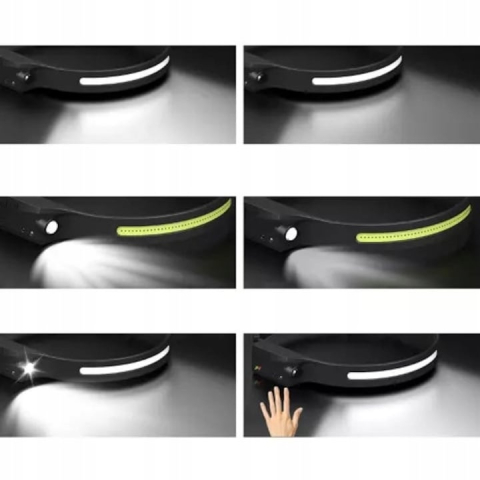 Lanterna frontala reincarcabila USB Type-C, LED COB, senzor de miscare, 6 moduri de iluminare, 350 lm, raza 50 m², rezistenta la socuri si apa, banda reglabila – performanta si confort in orice situat [12]