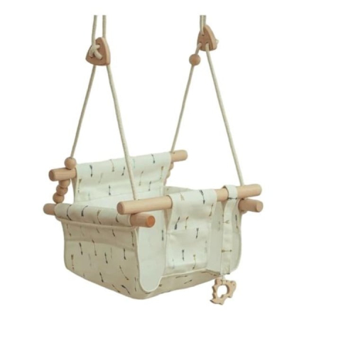 Leagan din lemn, pentru copii, bumbac, usor de montat, bej/alb [3]