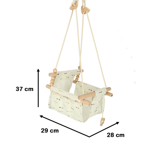 Leagan din lemn, pentru copii, bumbac, usor de montat, bej/alb [5]