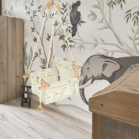 Leagan din lemn, pentru copii, bumbac, usor de montat, bej/alb [1]