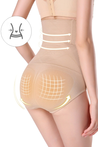 Lenjerie modelatoare talie inalta compresie abdomen si efect lifting posterior, fara cusaturi, bej, marime M/L [10]