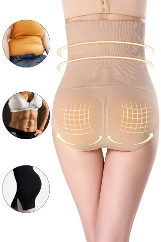 Lenjerie modelatoare talie inalta compresie abdomen si efect lifting posterior, fara cusaturi, bej, marime M/L [8]