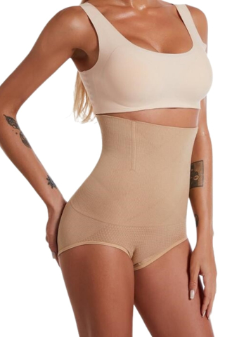 Lenjerie modelatoare talie inalta compresie abdomen si efect lifting posterior, fara cusaturi, bej, marime M/L [12]